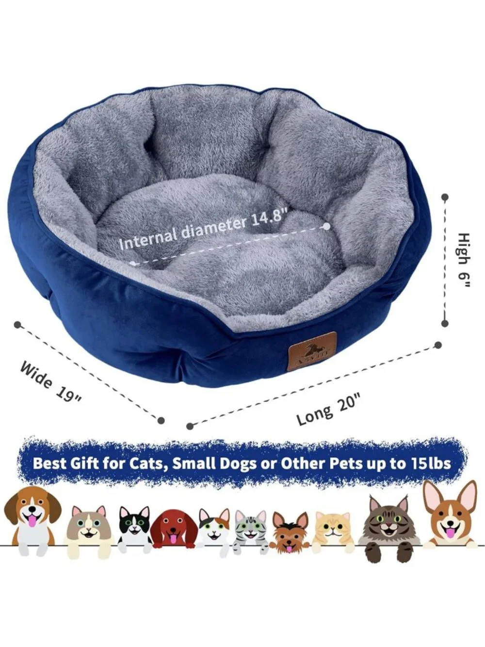 Cozy Small Dog & Cat Bed, Soft Machine Washable, Anti-Slip, Water-Resistant, 20